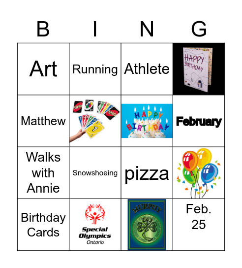 Matthew's Birthday Bingo Card