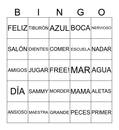 Sammy no te comas a la maestra.! Bingo Card