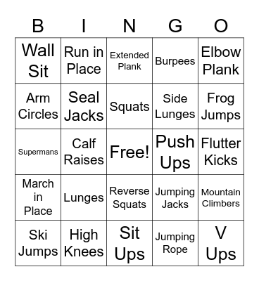 Fitness Bingo Card