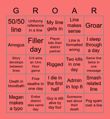Hungroar Gamez Bingo Card