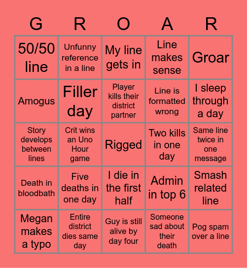 Hungroar Gamez Bingo Card