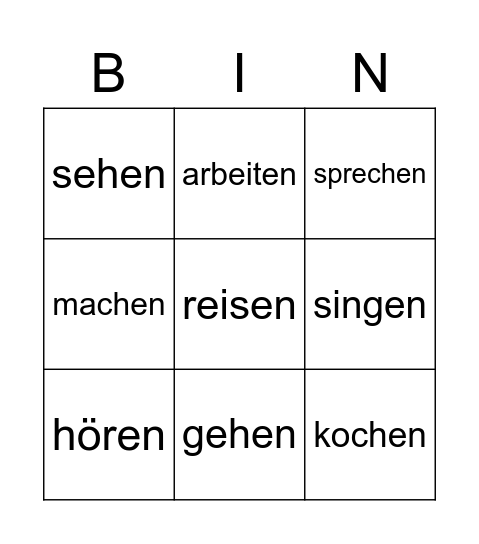 Verben Bingo Card