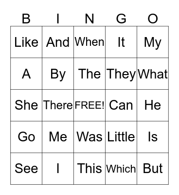 Sight words Bingo Card