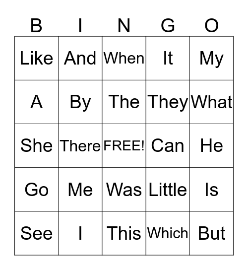 Sight words Bingo Card