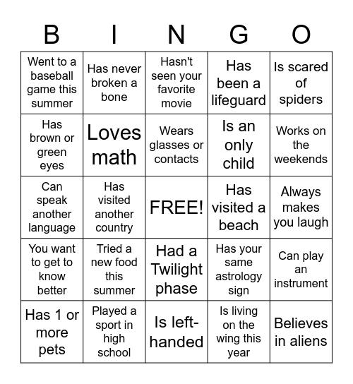 AOII BINGO - Find a sister who... Bingo Card