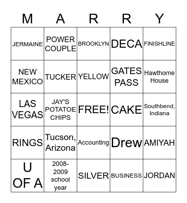 BROOKE'S BRIDAL SHOWER Bingo Card