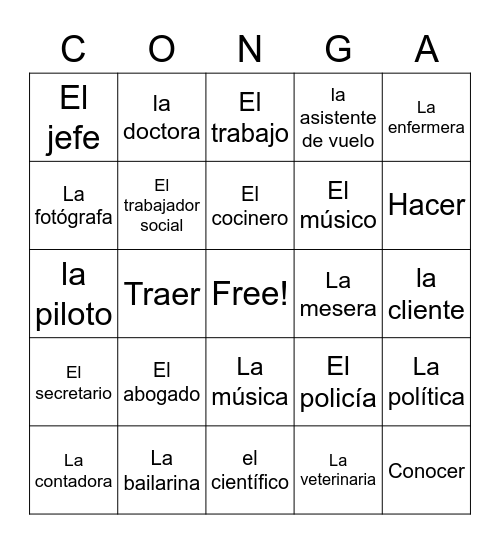 Conga Bingo Card