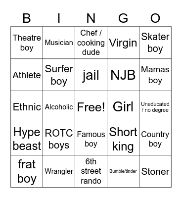 Boys we kissed Bingo Card
