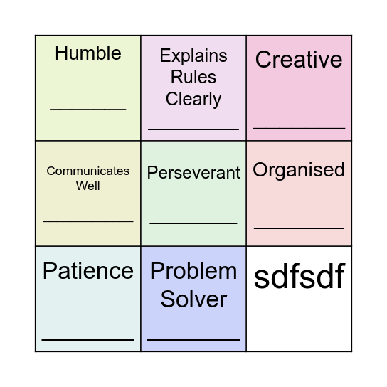 Our Strengths Bingo Card