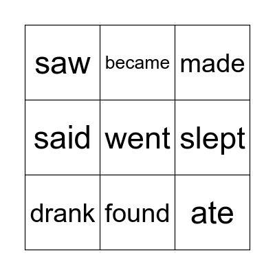 Irregular verbs - beginners Bingo Card