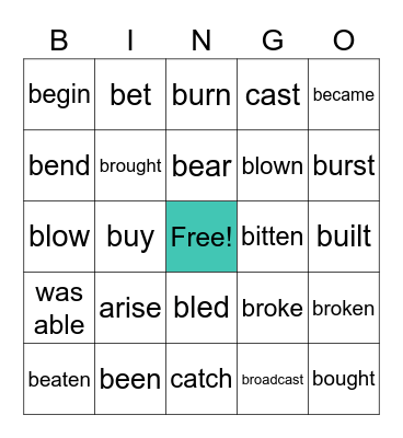 Irregular Verbs 1-25 Bingo Card
