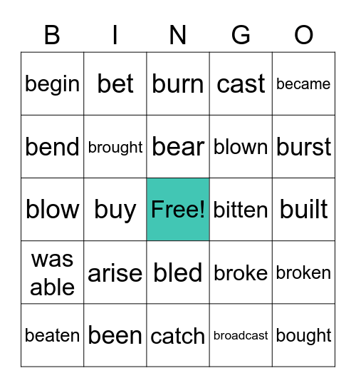 Irregular Verbs 1-25 Bingo Card