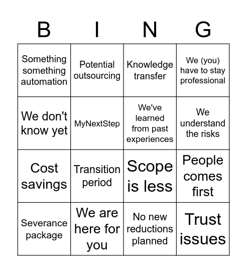 Outsourcing Bingo Card