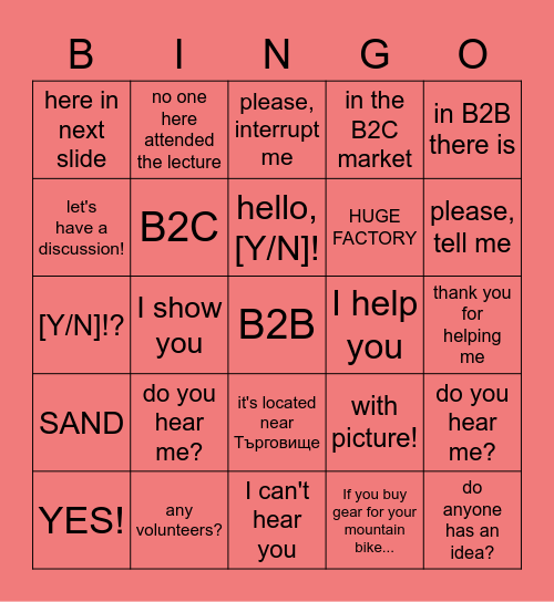 Selvet Bingo Card