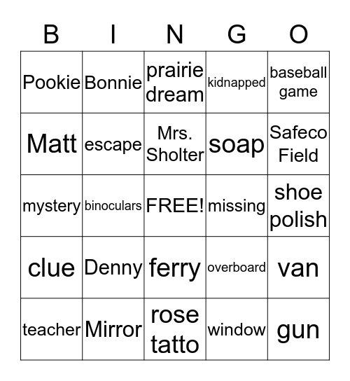 Abduction Bingo Card