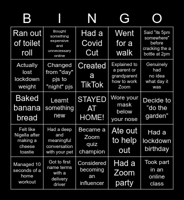 Lockdown Bingo Card