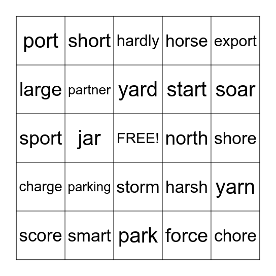 OR, AR, OAR, ORE Vowels Bingo Card