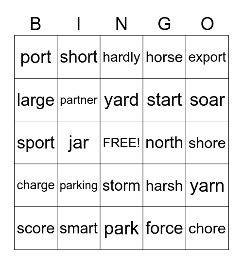 OR, AR, OAR, ORE Vowels Bingo Card