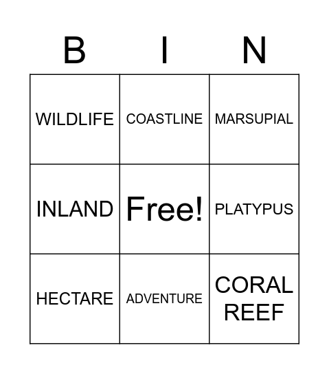 AUSTRALIA Bingo Card