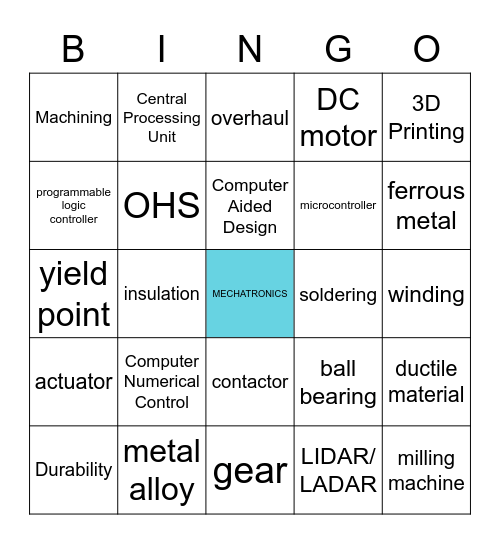 Mechatronics Bingo Card