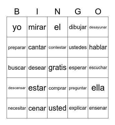 AR VERBS Bingo Card