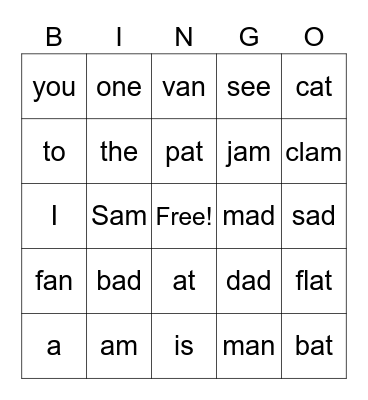 SIGHT WORD BINGO Card