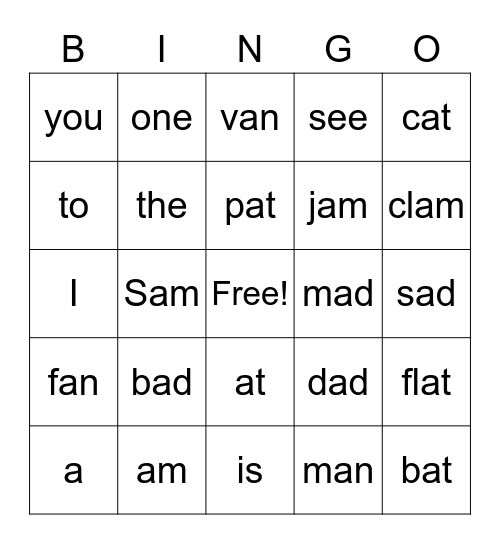 SIGHT WORD BINGO Card