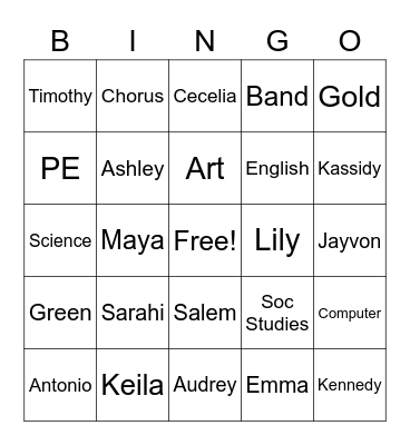 Mrs. Grubbs SOAR Class Bingo Card