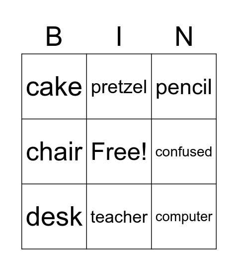 Vocabulary Lesson 5 Bingo Card