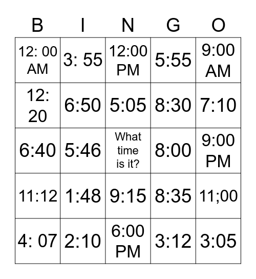 HOURS Bingo Card