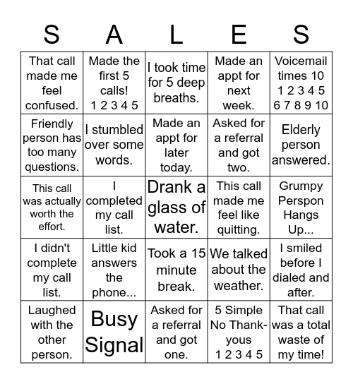 Sales Calls Bingo Card