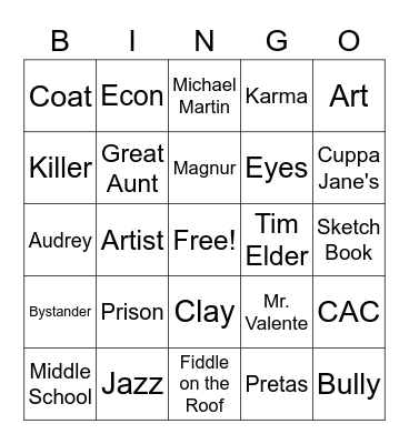 Buddha Boy Bingo Card