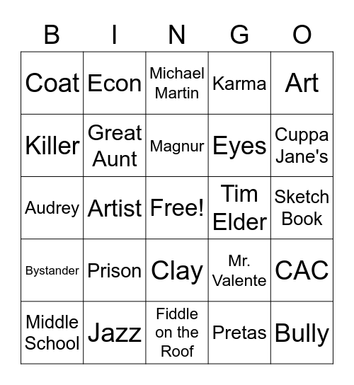 Buddha Boy Bingo Card