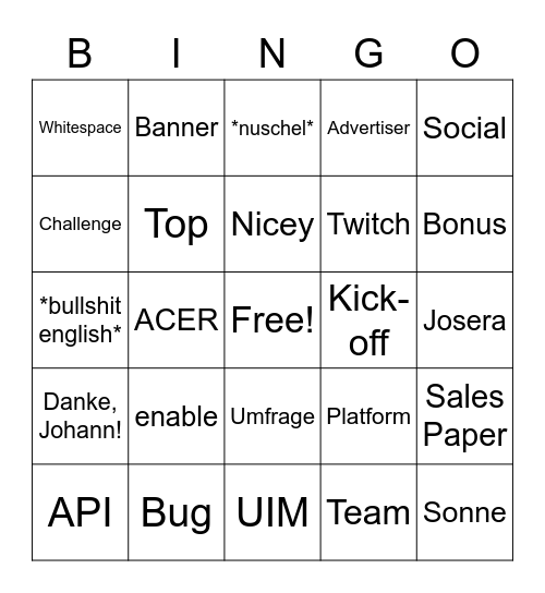 All Hands Februar Bingo Card