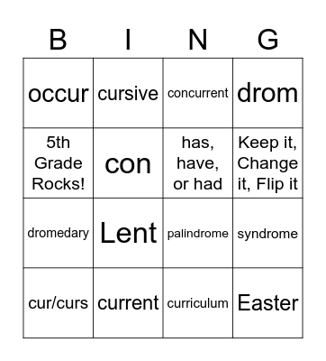 Gr 5 Vocab Chapter 11 Bingo Card