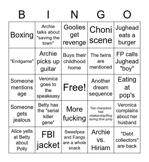 Riverdale Bingo Card