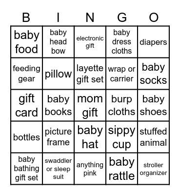 Ledrian's Baby Shower Bingo Card