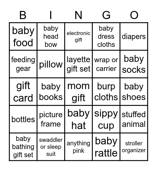 Ledrian's Baby Shower Bingo Card