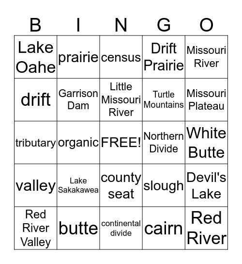 ND Geography Bingo Card