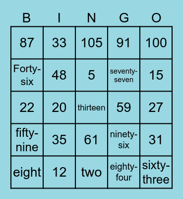 Number Bingo Card