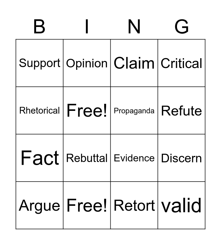 Claim and Support 1 Bingo Card