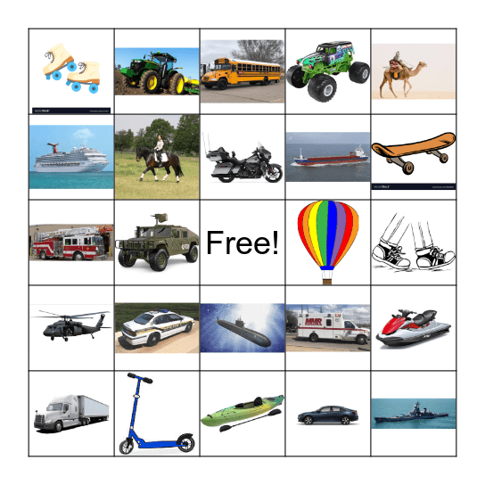 Transportation Travel Bingo Card