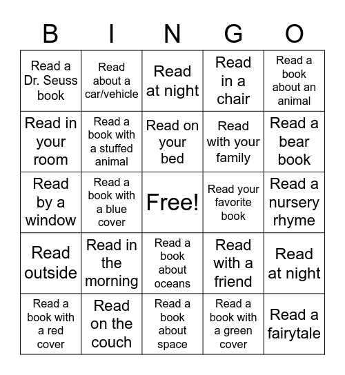 Reading Bingo Card