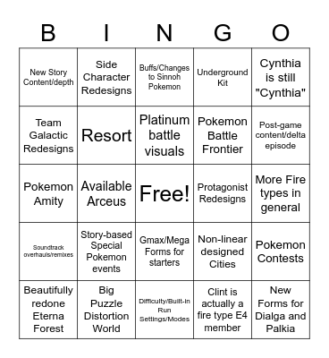 Sinnoh Remake Bingo Card