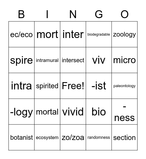 Honors #6 Bingo Card