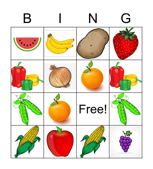 Fruit and Vegetable Bingo Card