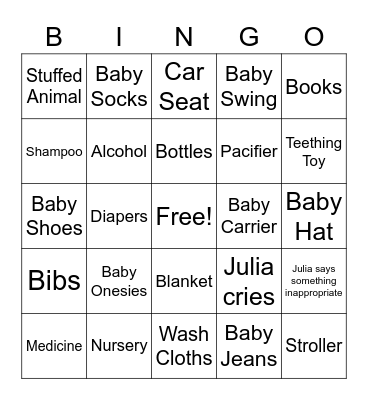 Julia Baby Shower Bingo Card