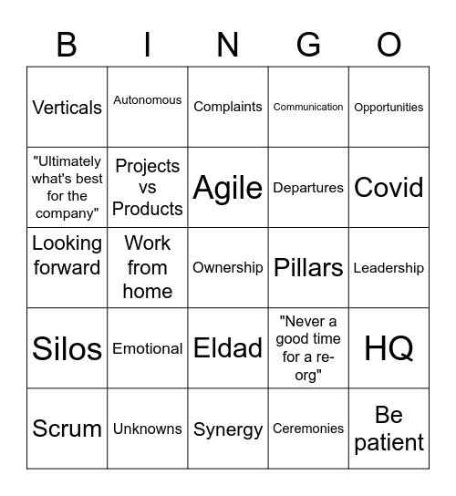 Townhall Bingo Card