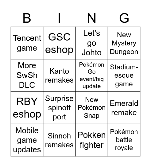 Pokémon Presentation Bingo Card