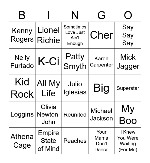 Duets!! Bingo Card